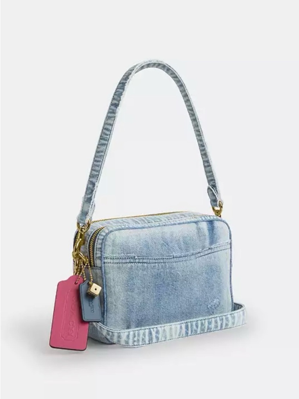 Coach Carey Crossbody in Loved Denim with Pink Charm - Picture 6 of 9